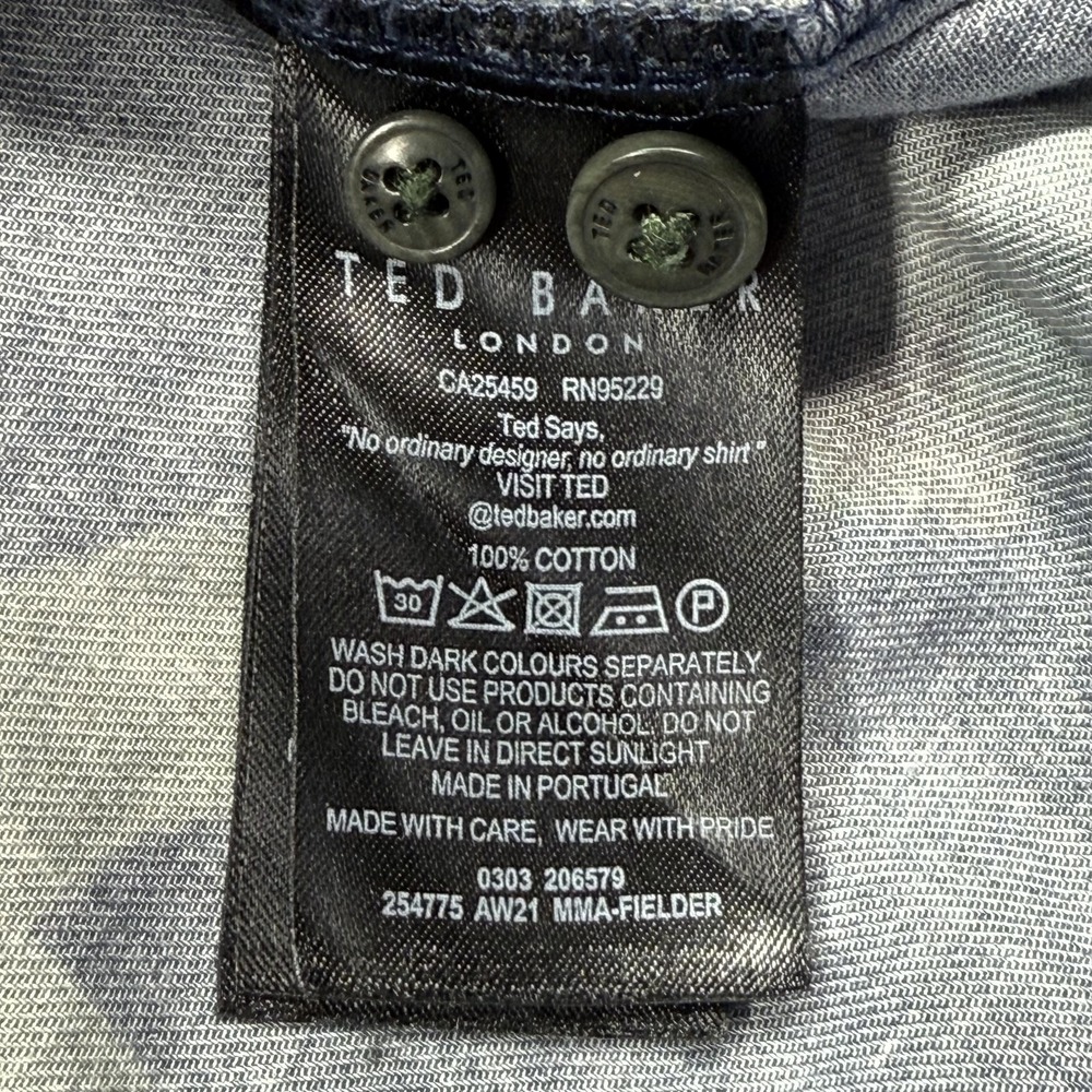 Ted Baker Button Front Shirt Mens 6 Blue Green Abstract Camo MMA-FIELDER LS - Picture 9 of 13